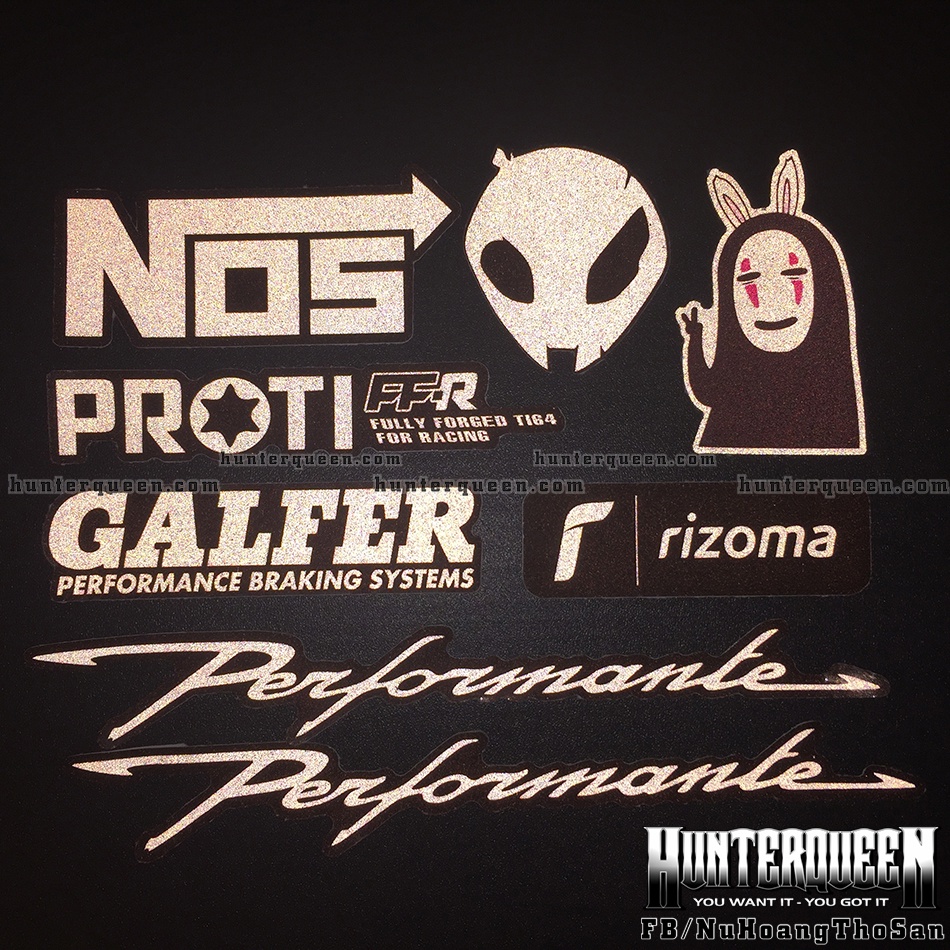 Trọn bộ 8 logo trắng đen phản quang 3M cao cấp. Decal sticker chống nước, không bay màu. Độ dính cực cao