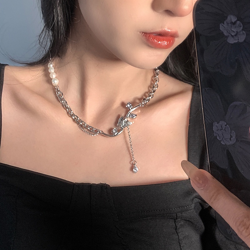 (MớI) Dây ChuyềN HợP Kim ĐíNh Đá/NgọC Trai Giả Xinh XắN