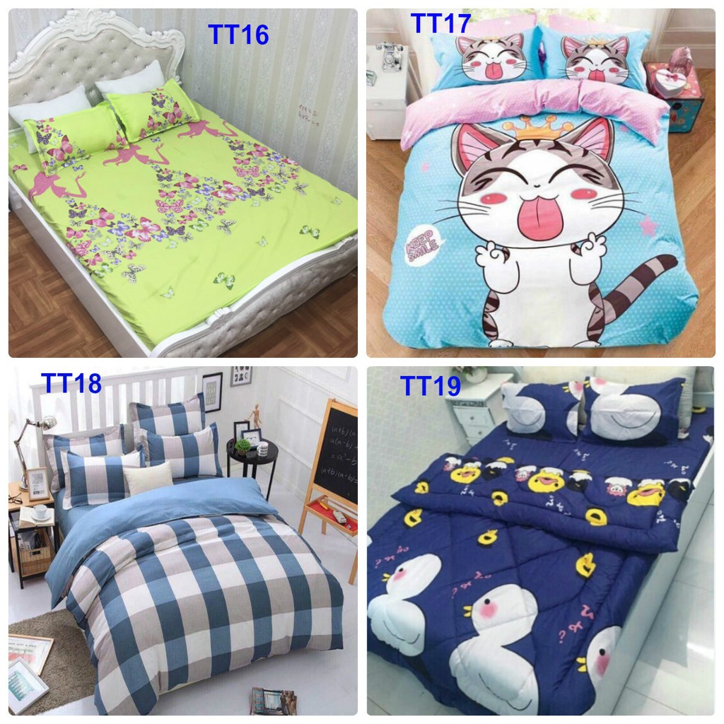 Bộ ga gối poly 1m2 mẫu kitty táo