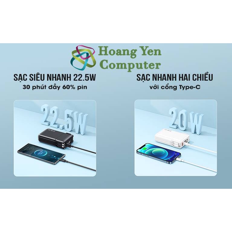 Sạc Dự Phòng Remax RPP-267 20000Mah (Sạc Nhanh QC3.0, VOOC 2.0  PD20W), Tích Hợp Cáp Sạc, Nguồn AC Sạc Trực Tiếp