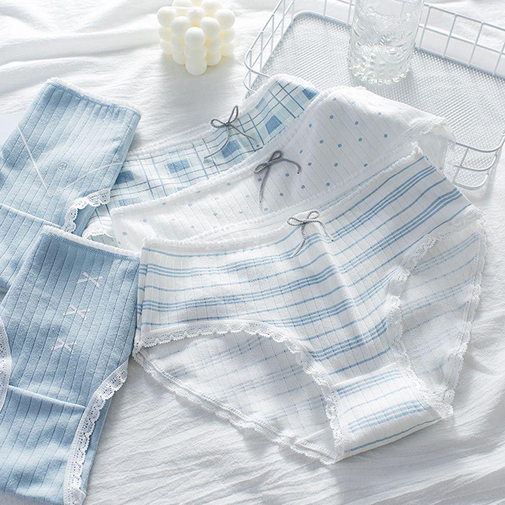 Quần Lót Cotton Lưng Vừa Kẻ Sọc / Chấm Bi Dễ Thương Cho Nữ