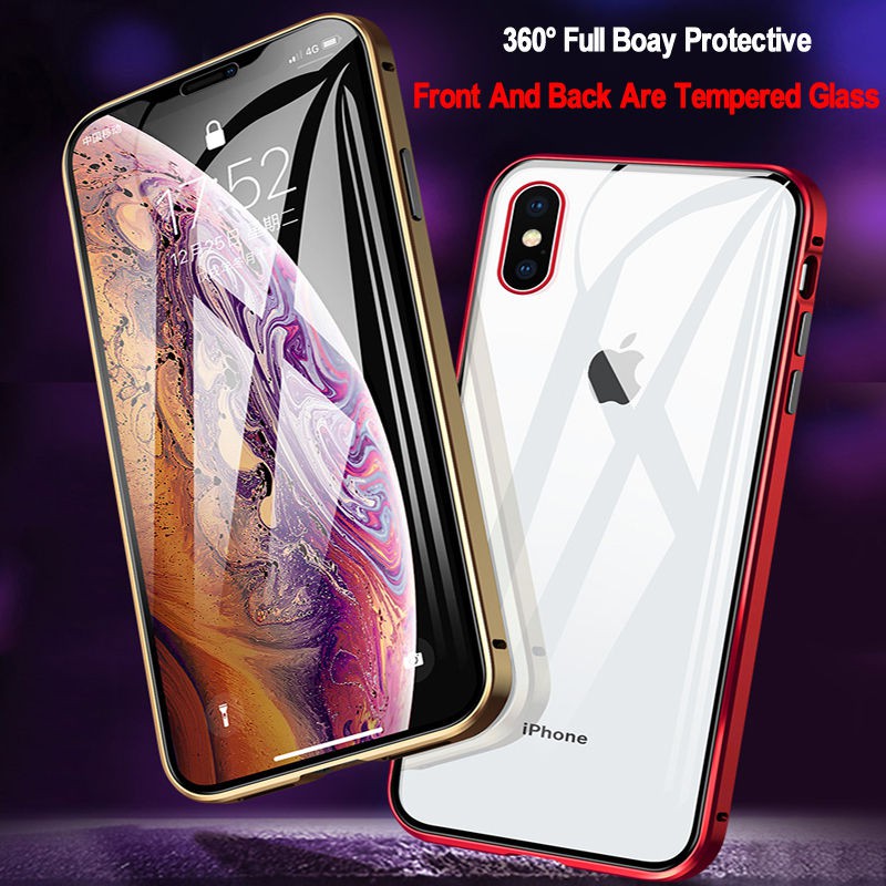 Ốp điện thoại 2 mặt kính từ tính bảo vệ cho IPHONE 6 6S 7 8 PLUS X XR XS MAX 11PRO MAX