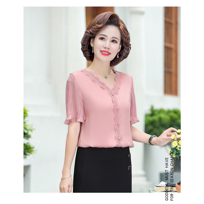 Áo kiểu trung niên tay cánh tiên cổ V