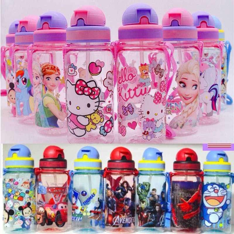 Bình Nước Uống Cho Trẻ Ăn Bình Trẻ Em Có Ống Hút Dây Đeo Dài Avenger Frozen Pony Onerryvn