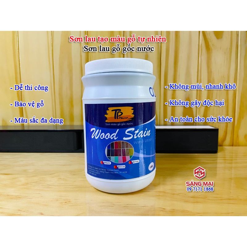 Sơn bóng gỗ - Hộp 1kg - Sơn lau gỗ gốc nước: dễ sử dụng, không độc hại, an toàn cho sức khoẻ