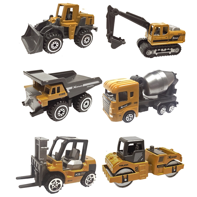 Bộ đồ chơi mô hình xe tải xe múc kim loại 6 trong 1 tỷ lệ 1:64 đẹp mắt