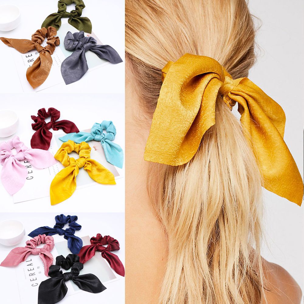 Dây buộc tóc chất liệu vải lụa trang trí thắt nơ xinh xắn