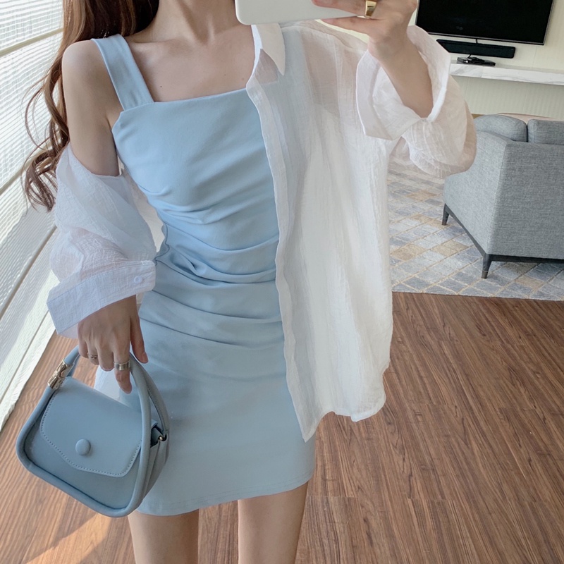 Đầm Ôm Hai Dây Màu Xanh Dương Thời Trang Mùa Hè Mới Cho Nữ | BigBuy360 - bigbuy360.vn