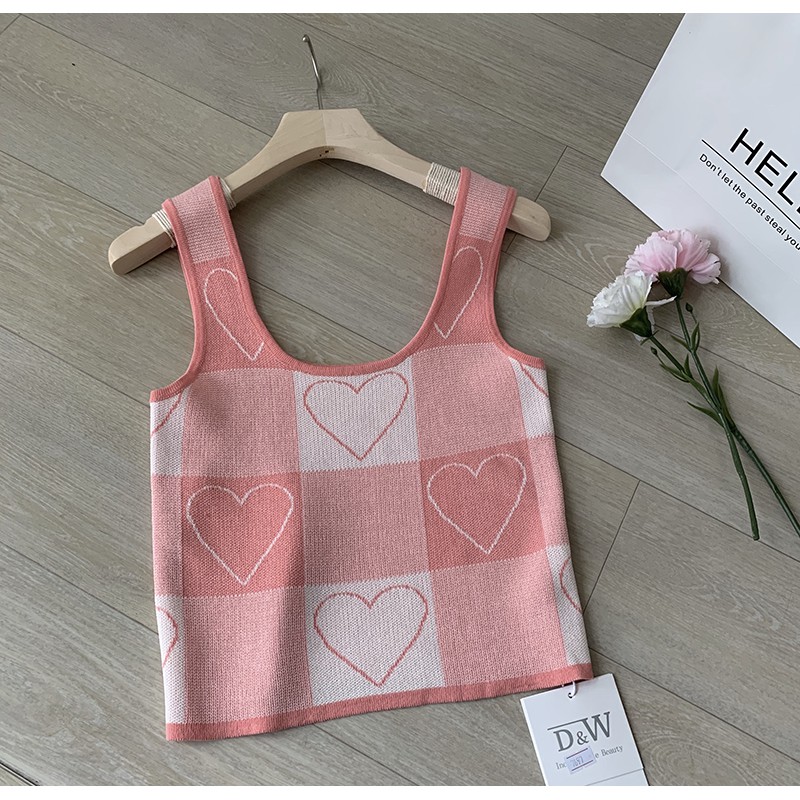 Áo croptop hai dây Xiaozhainv kẻ sọc caro xinh xắn cho nữ