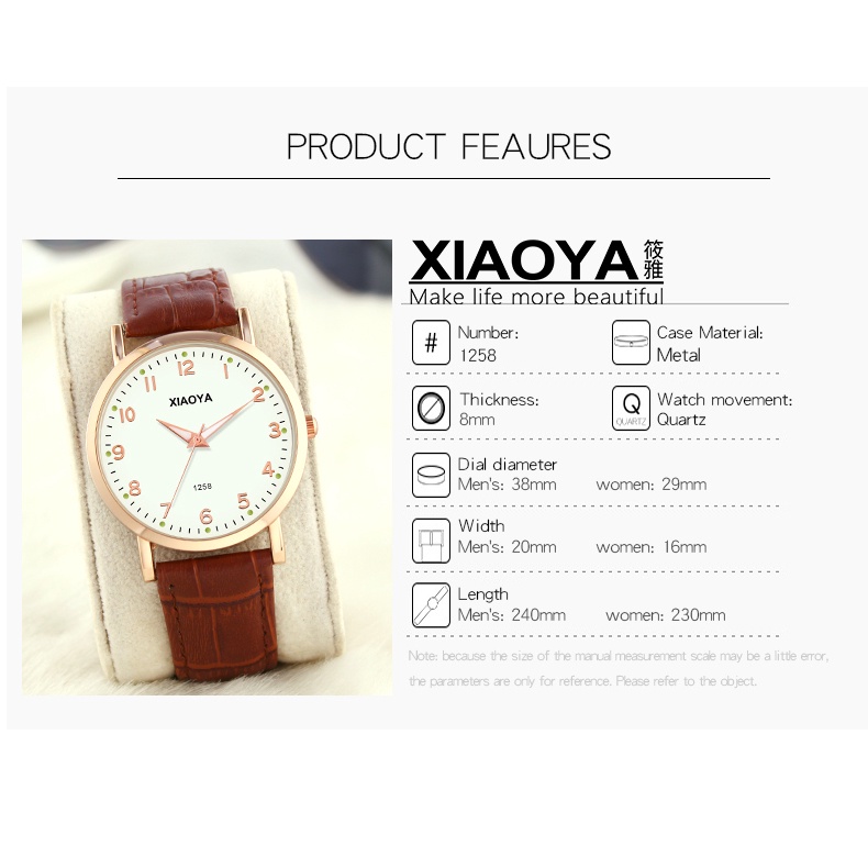 Đồng Hồ Nữ XIAOYA 1258 Dây Đeo Da Trơn Màu