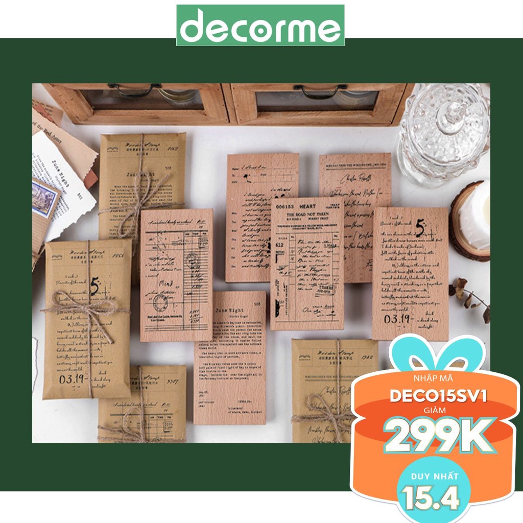 DecorMe Con dấu gỗ bản lớn in giấy nền trang trí sổ tay kế hoạch nhật ký phong cách Vintage