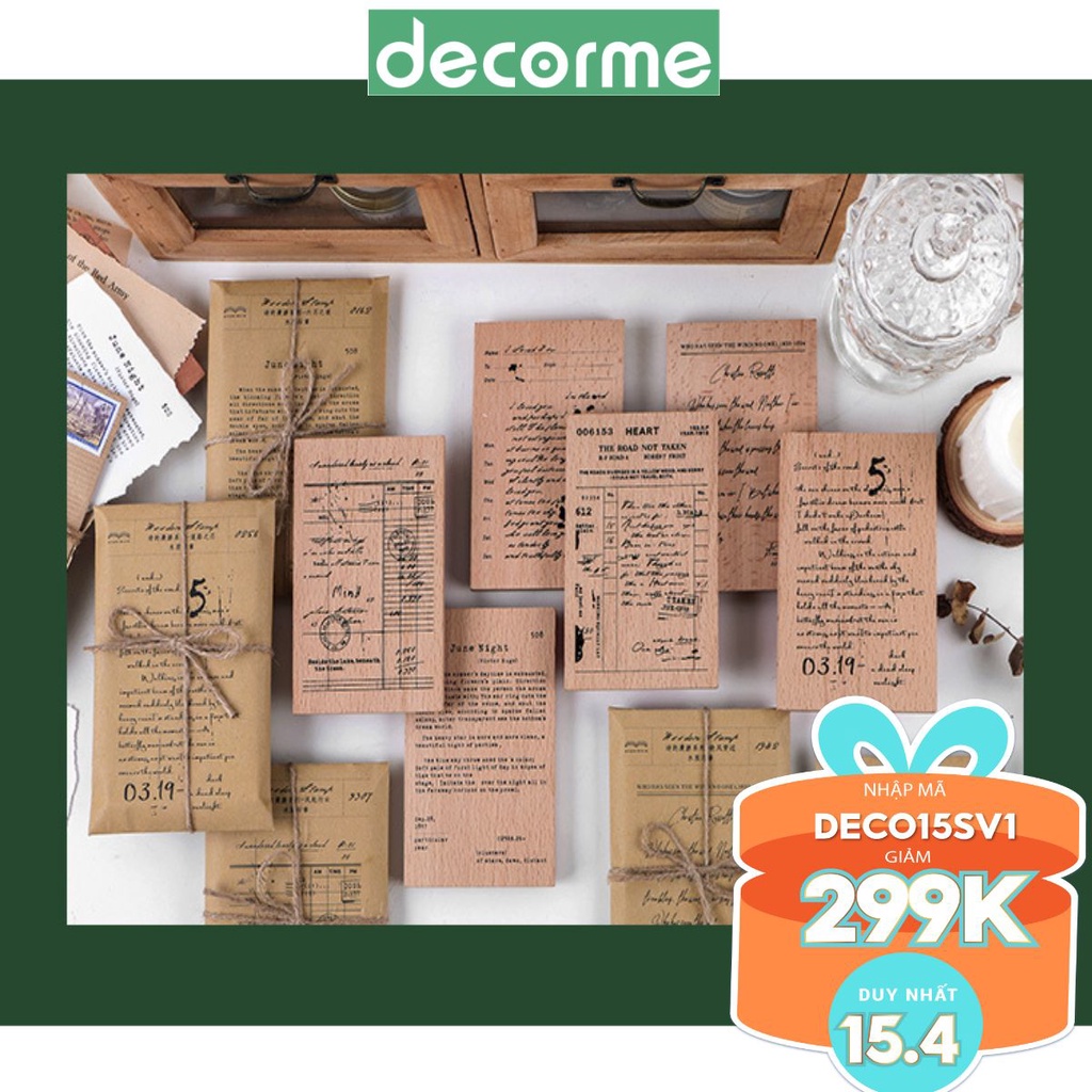DecorMe Con dấu gỗ bản lớn in giấy nền trang trí sổ tay kế hoạch nhật ký phong cách Vintage