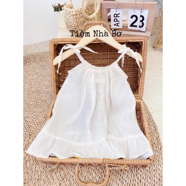 [Hàng Thiết Kế] Váy Yếm Đi Biển Phong Cách Hàn Quốc Cho Bé Gái, Đầm 2 Dây Buộc Vai Đi Chơi Cho Bé 7-15kg
