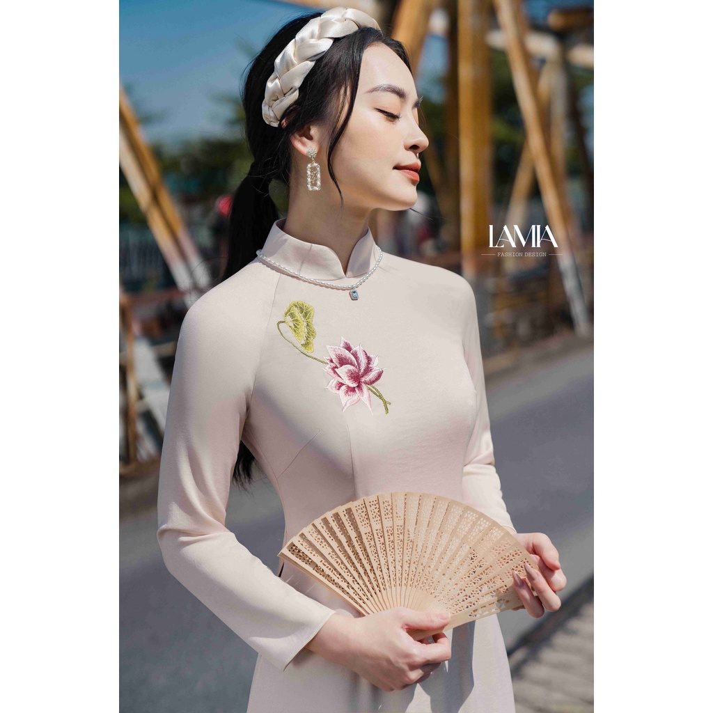 SET ÁO DÀI TẰM NHẬT THÊU HOA SEN LAMIA DESIGN AD048