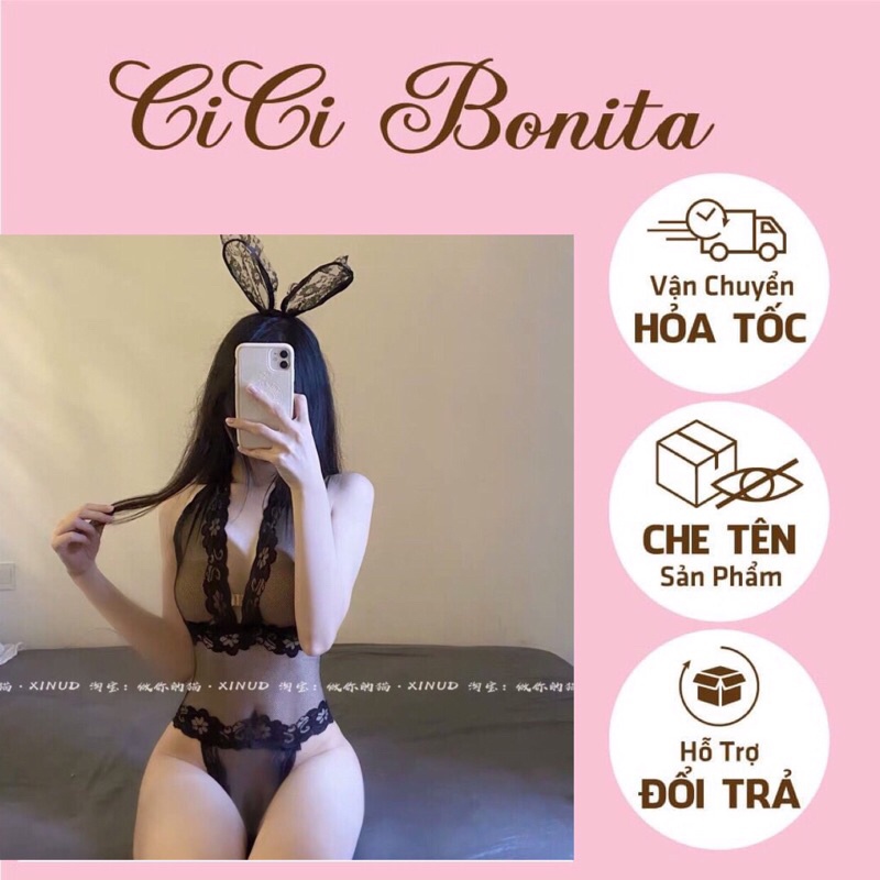 Bodysuit ren sexy đồ lót liền thân phối hoa gợi cảm CB17