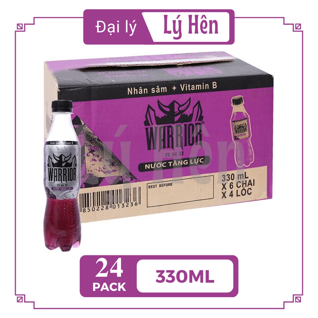 [Chỉ hỏa tốc] Thùng 24 Chai Nước Uống Tăng Lực Warrior Nho Tím Thái Lan - Energy Drink Chai Nhựa 330ml Date Luôn Mới