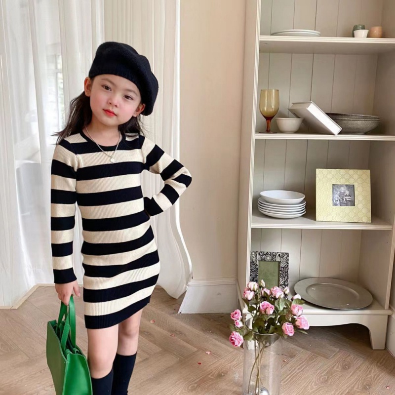 Đầm Công Chúa Tay Dài Kẻ Sọc Mùa Hè Hàn Quốc Cho Bé Gái Se7en