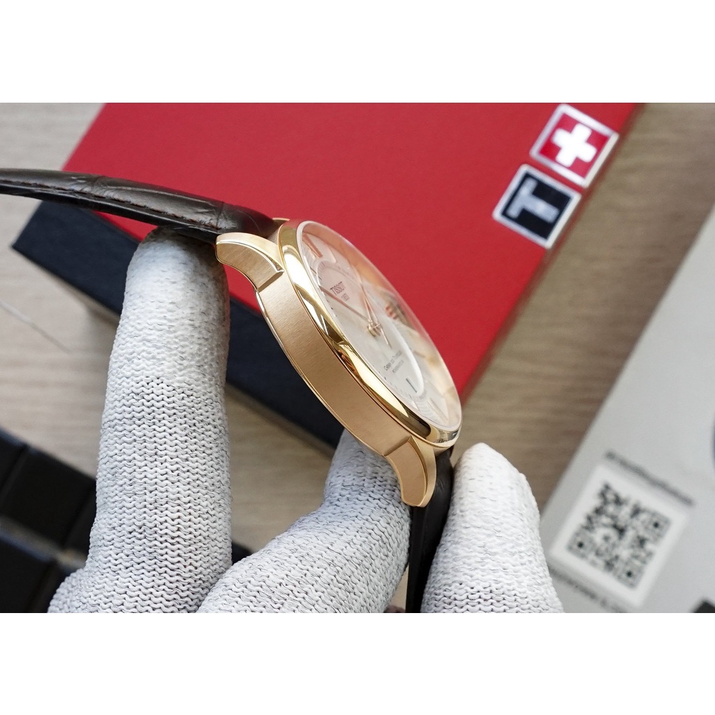 Đồng hồ Nam chính hãng Tissot 1853 Chemin Powermatic 80 T099.407.36.038.00 Size 42,Mặt trắng,Lịch-Máy cơ-Dây da đen