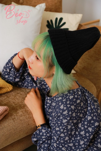 Mũ len beanie trơn chóp dài unisex phong cách Hàn quốc