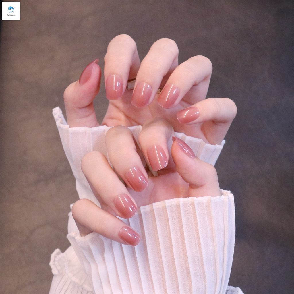 Bộ 24 móng tay giả ngắn màu trơn thời trang