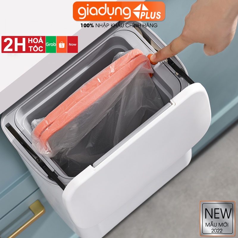 Thùng rác treo tủ bếp, treo tường 9L nắp đậy thông minh đậy kín bằng nhựa PP cao cấp (có ruột & quai xách) Lazydo