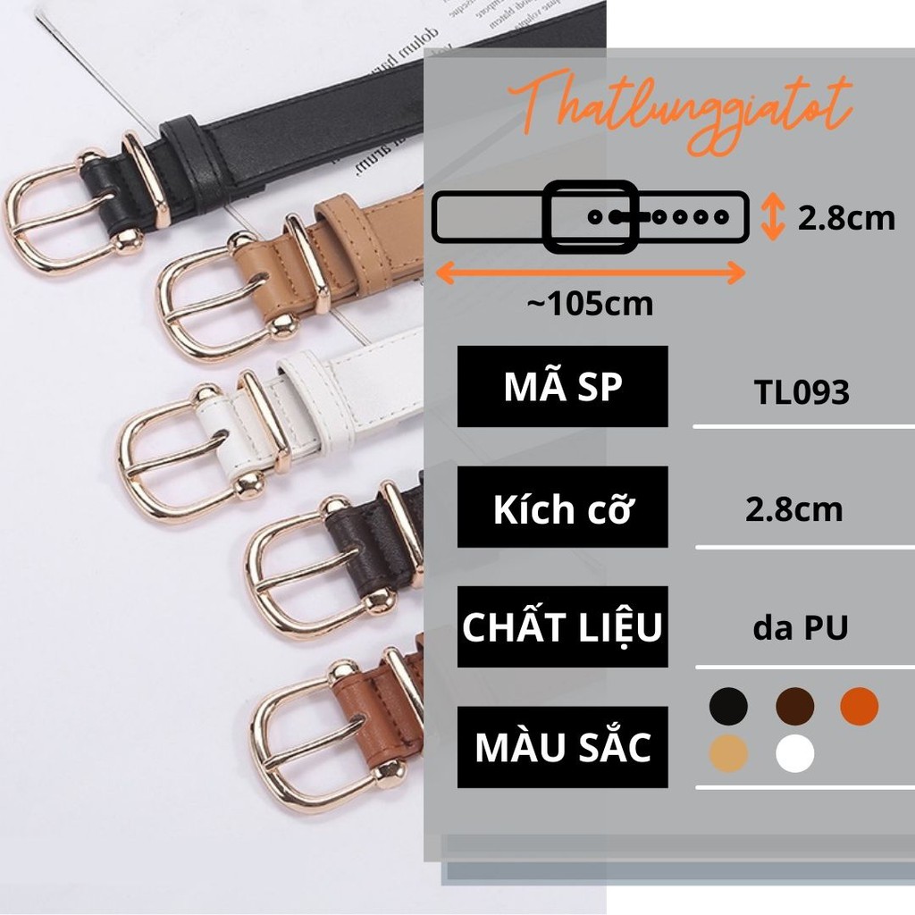 Thắt lưng nữ mặt kim vàng phong cách Hàn Quốc bản 2.8cm (Hỗ trợ bấm lỗ, cắt dây) TL093 - Thắt Lưng Giá Tốt