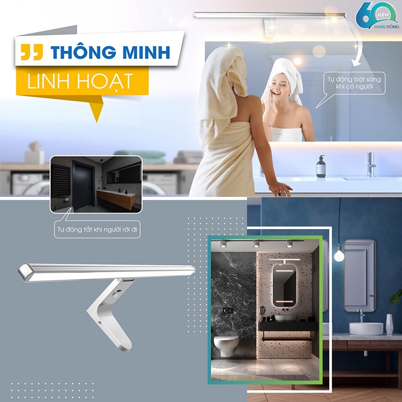 Đèn chiếu gương Rạng Đông G04.PIR 8W - Đèn LED chiếu sáng gương trang điểm thông minh tự động bật/tắt