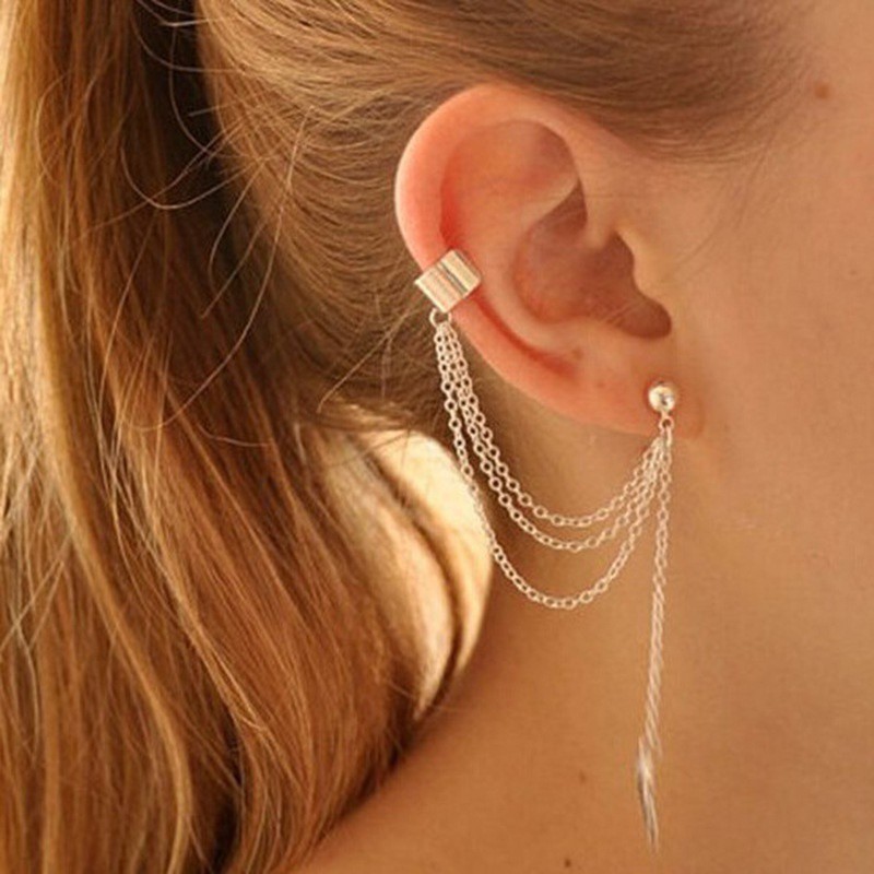 Đôi khuyên tai dạng chuỗi dây xích phong cách cá tính dành cho nữ