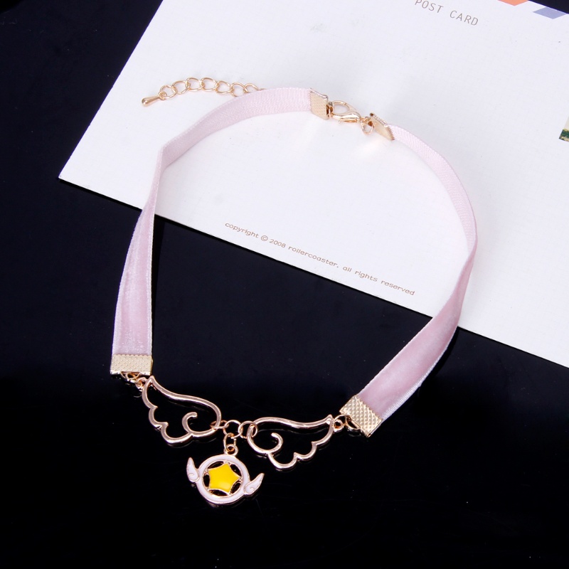 Flgo Vòng Cổ Choker Dây Nhung Đính Cánh Thiên Thần / Ngôi Sao / Bông Hoa Màu Hồng Sang