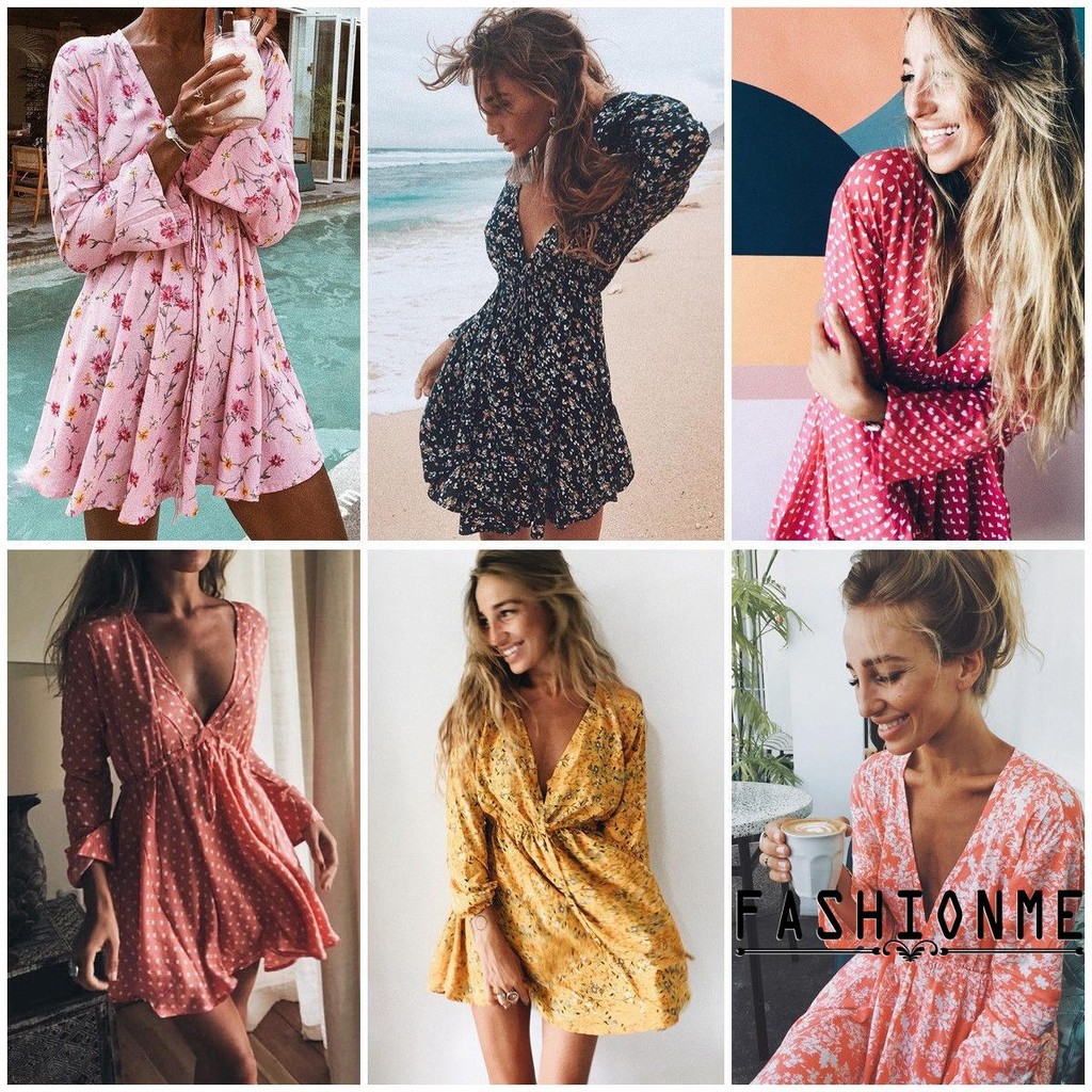 ღ𝓂ℰNEW Hot fashion Women´s Summer Vintage Boho Long Sleeve Dress Party Beach Dress Floral Sundress | BigBuy360 - bigbuy360.vn