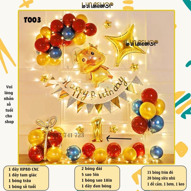 Set bóng trang trí sinh nhật bé - mẫu trâu vàng-Bong bóng sinh nhật