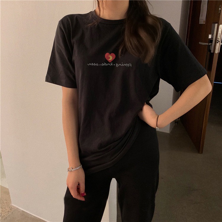 Áo thun SUXI ngắn tay cổ tròn in chữ đơn giản thời trang mùa hè cho nữ