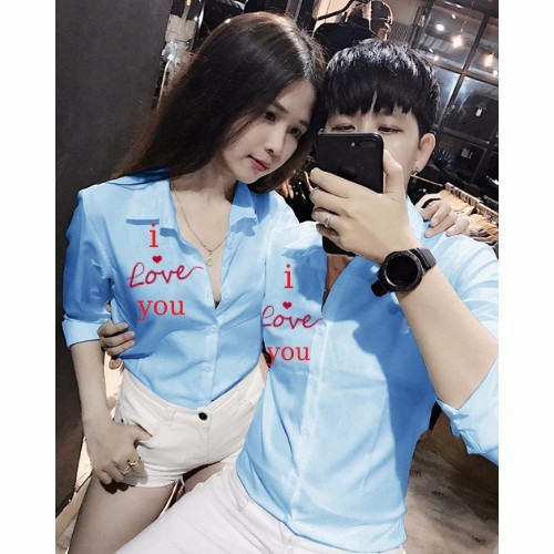 Áo sơ mi cặp đôi in chữ I LOVE YOU siêu hot, chuẩn thời trang giới trẻ-giá 1 áo