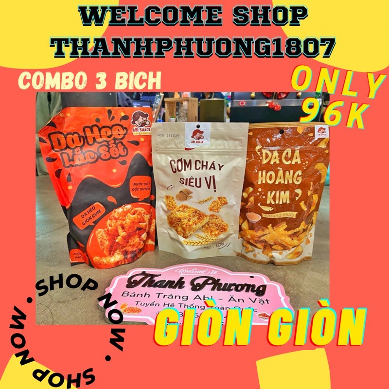 COMBO 3 BỊCH GIÒN GIÒN ABI TẶNG 1 KHẨU TRANG(cơm cháy, da heo, da cá) | BigBuy360 - bigbuy360.vn