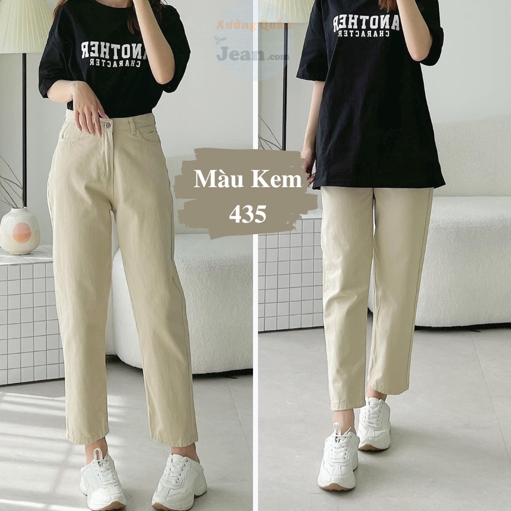 Quần Baggy Kaki Nữ Lưng Cao Màu Kem Form Trơn Basic Chất Kaki Jean Mền Mịn Dễ Mặc Dễ Phối 435