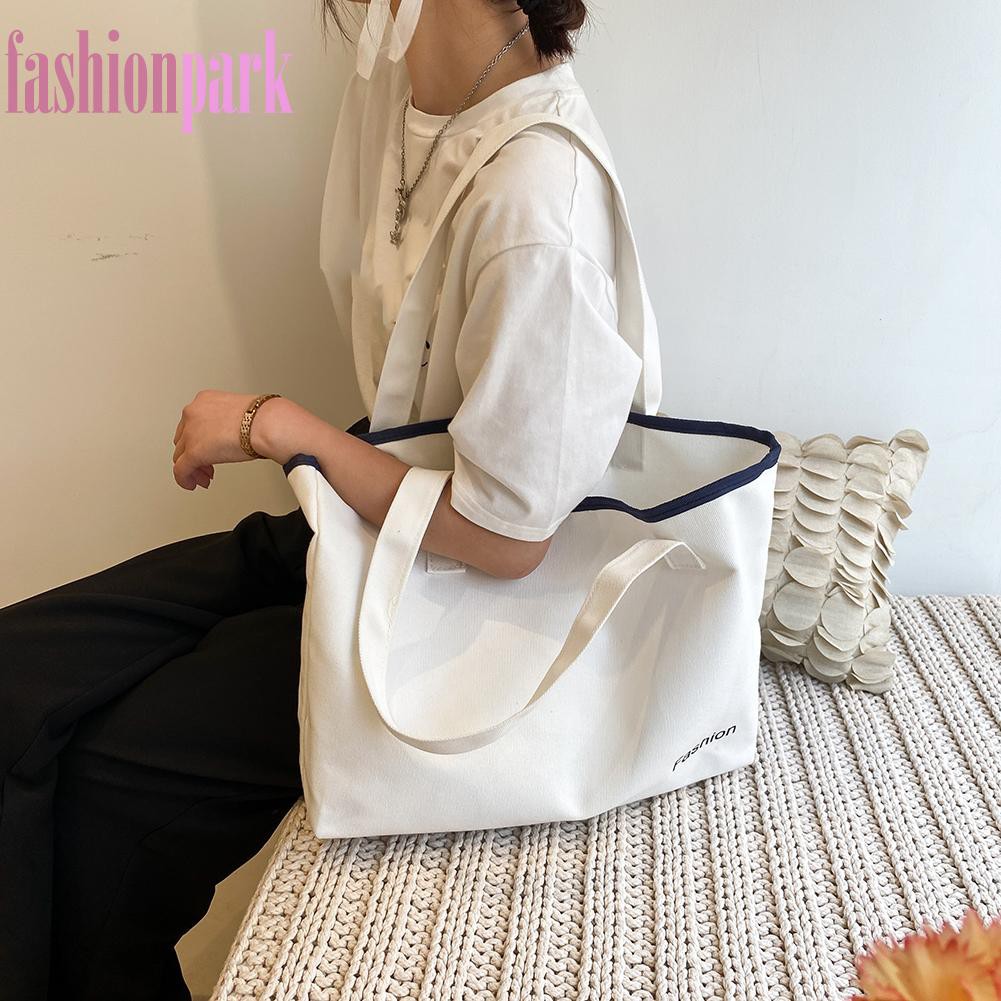 (FAS)Fashion Women Canvas Letters Print Shoulder Bag Casual Ladies Tote Handbags