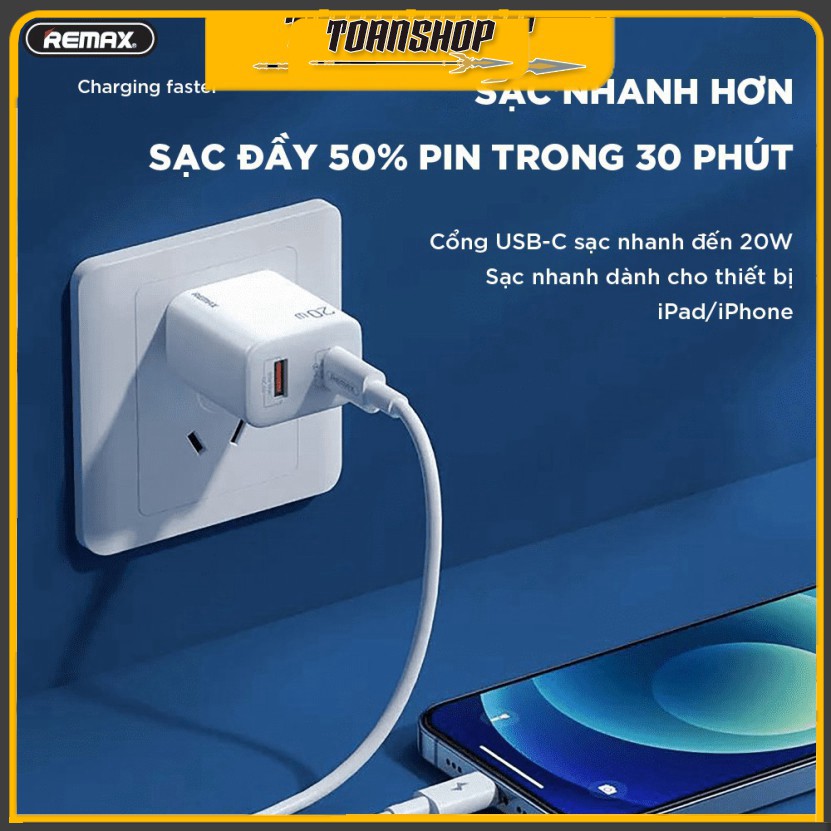 Củ sạc nhanh 20W remax RP-U88, chíp sạc thông minh sạc nhanh an toàn - Bảo hành 12 tháng