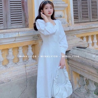 Váy trắng phối viền ren hạt tiểu thư VT01