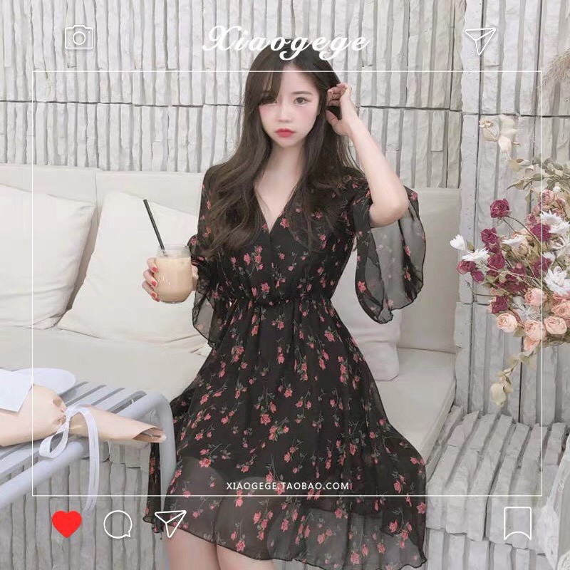 [Mã FAMAYWA giảm 10K đơn 50K] Váy hoa nhí dáng xòe, Đầm vintage tay lỡ chất voan phong cách tiểu thư Hàn Quốc - Roxie | BigBuy360 - bigbuy360.vn