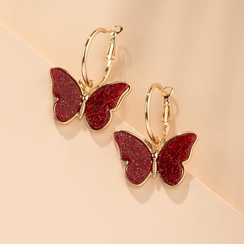 Khuyên tai Pinkdudu PD461 bằng hợp kim acrylic hình tròn phối hình bướm thời trang cho nữ