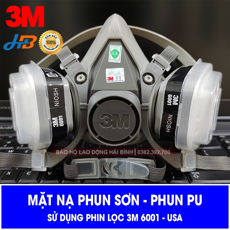 Mặt Nạ Phun Sơn 3M 6200 (Sử Dụng Phin Lọc 3M 6001 - Mỹ). Khẩu Trang Phun Sơn PU - Mặt Nạ Phòng Chống Độc 3M.