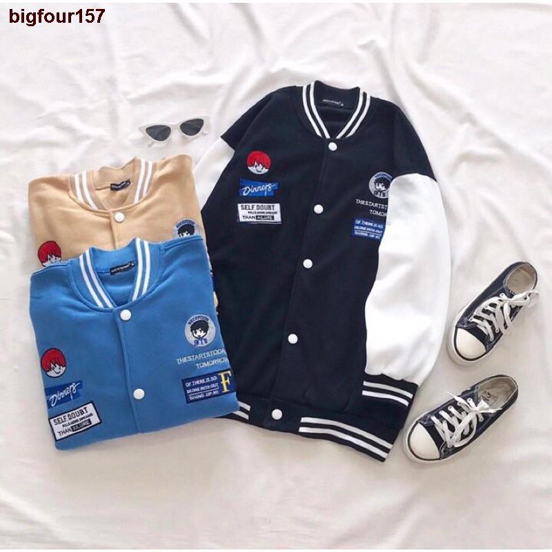 Áo Khoác Bomber Nỉ Phối Tay Hình Cậu Bé Form Rộng Unisex
