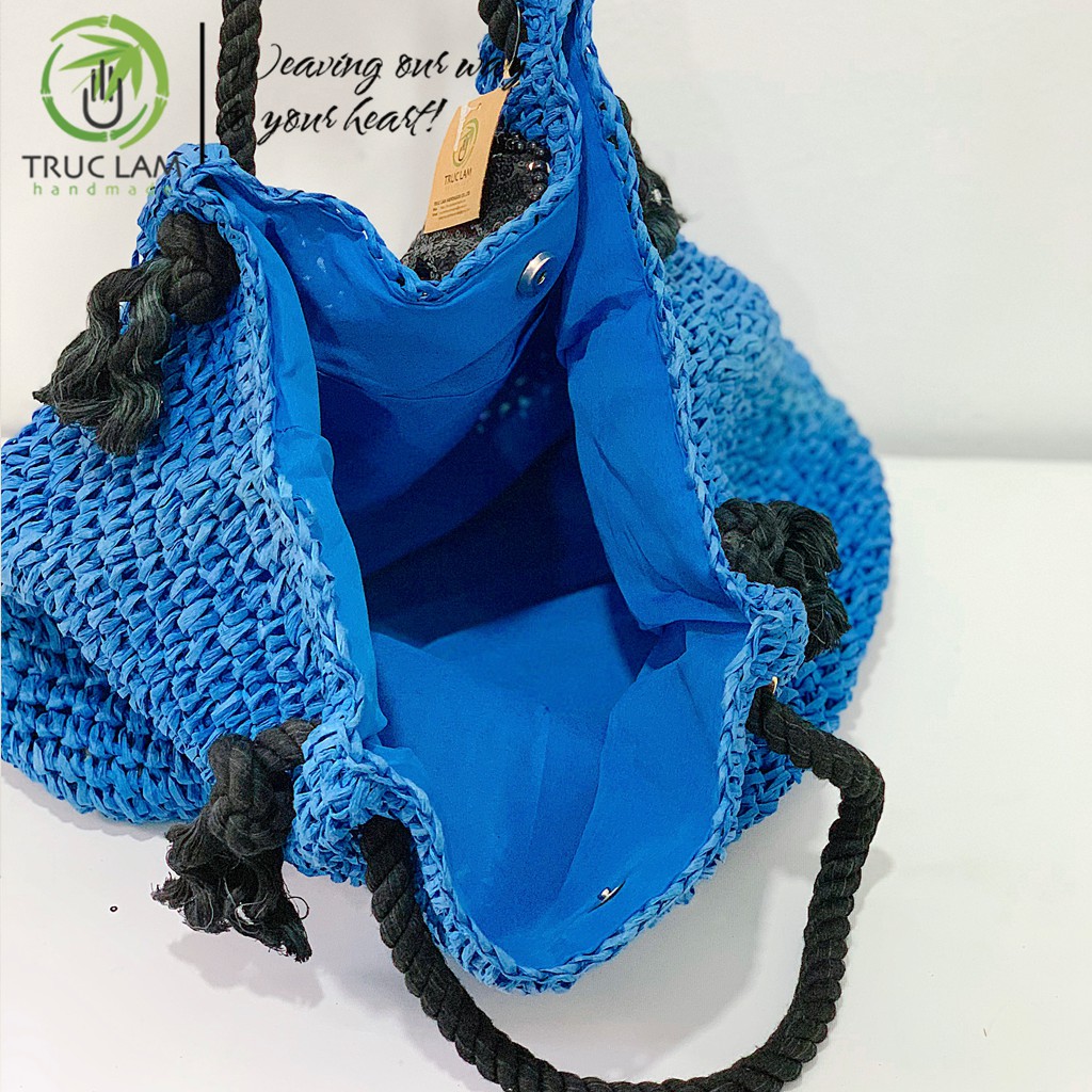 Túi Cói Tote Thời Trang Nữ Quai Vặn Thừng Tết Miệng Oze Cỡ Lớn Thêu Cườm Mặt Cô Gái - Trúc Lâm Handmade
