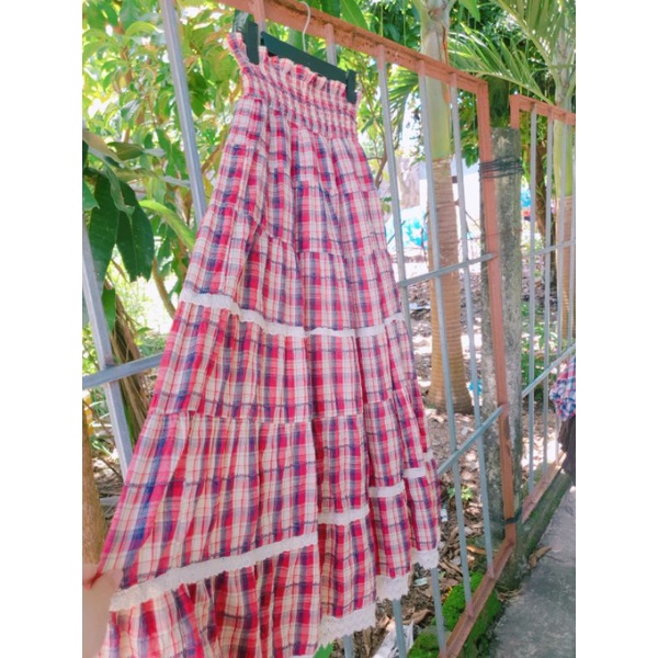 CHÂN VÁY XÔ NHẬT CA RÔ ĐỎ