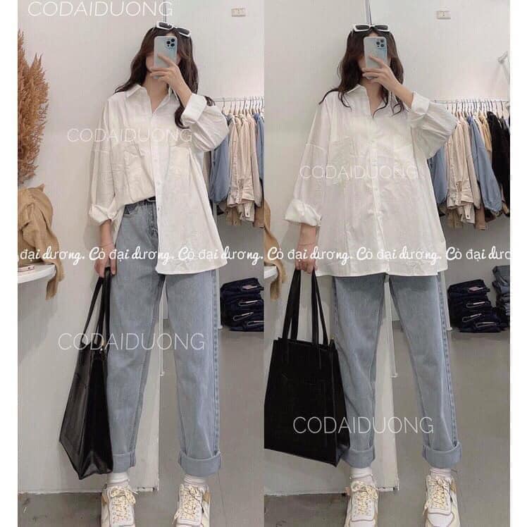 Sơ mi đi học oversize có túi in chữ lưng | BigBuy360 - bigbuy360.vn