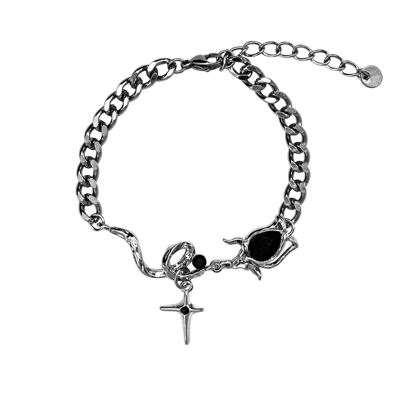 Vòng Tay Đính Đá Zircon Màu Tối Phong Cách Hiphop Đường Phố Thời Trang