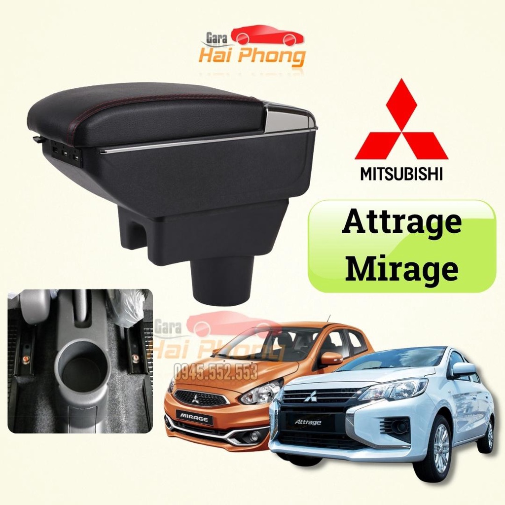 Hộp tỳ tay ô tô xe Mitsubishi Attrage và Mirage tích hợp cổng USB