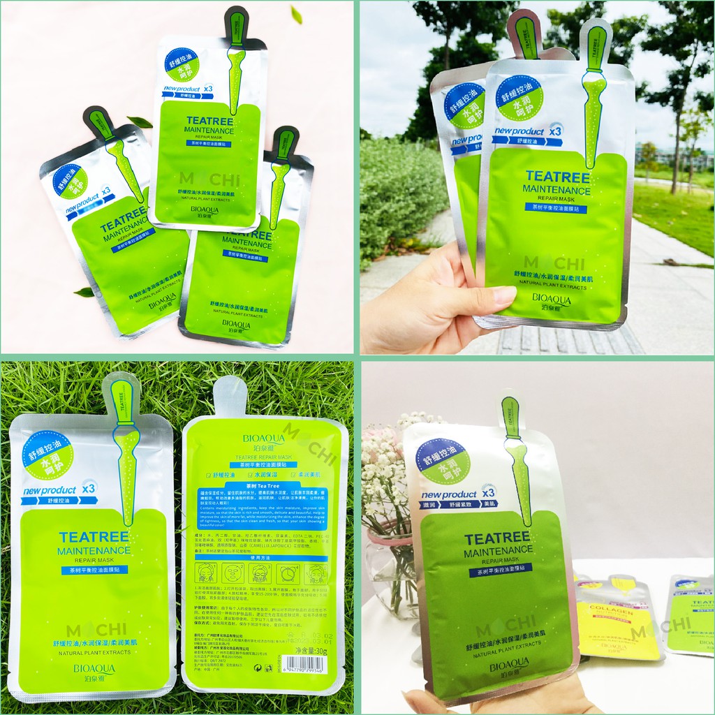 Mặt Nạ Tràm Trà Xanh Giảm Mụn Da Dầu l Dưỡng Trắng Da Mask Giấy Đắp Mặt Teatree Acne Bioaqua Nội Địa Trung MOCHI SHOP