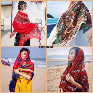 KHĂN CHOÀNG ĐI BIỂN, KHĂN CHOÀNG THỔ CẨM BOHO VINTAGE