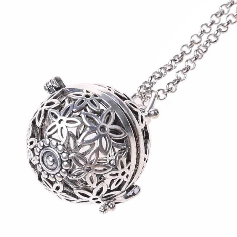 Ivy Antique Silver Aromatherapy Essential Oil Diffuser Locket Bottle Pendant Necklace with Lava Stone Fashion Jewelry